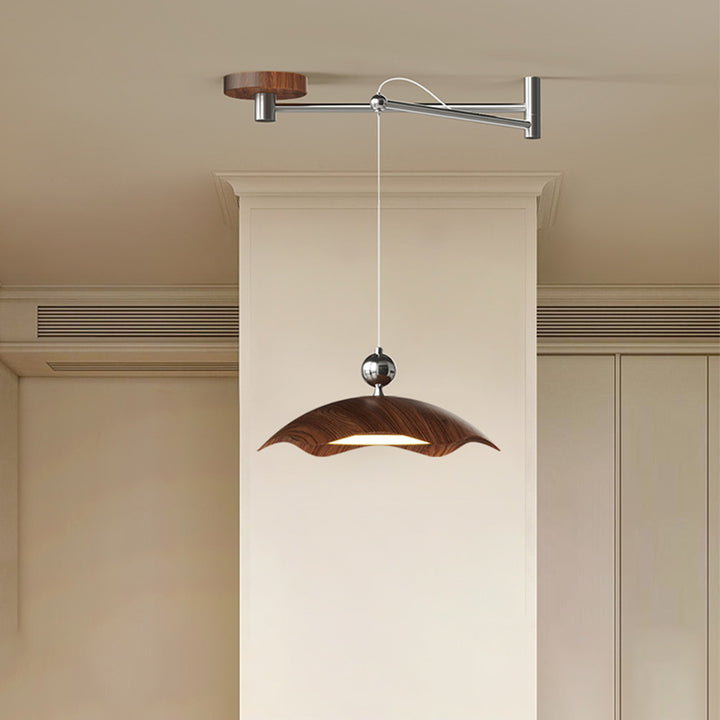 Suspension LED à bras oscillant rond imitation bois grain de fer nordique contemporain pour salon 