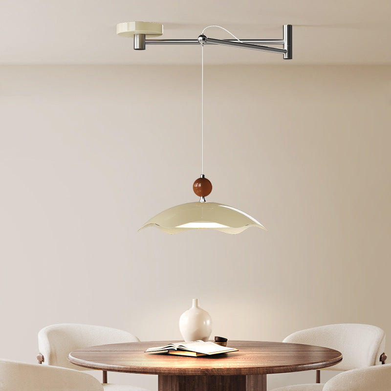 Suspension LED à bras oscillant rond imitation bois grain de fer nordique contemporain pour salon 