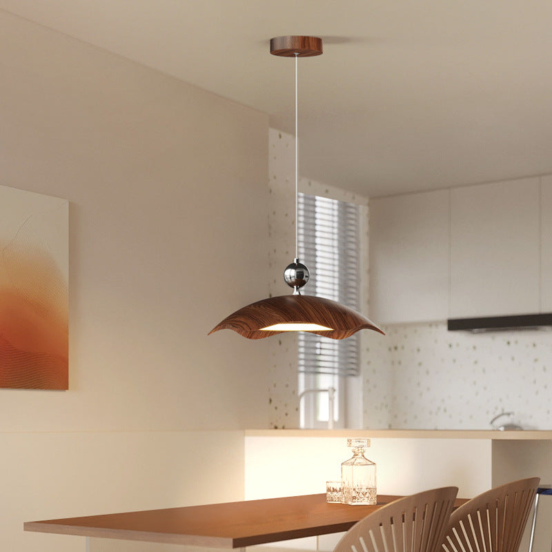 Suspension LED à bras oscillant rond imitation bois grain de fer nordique contemporain pour salon 