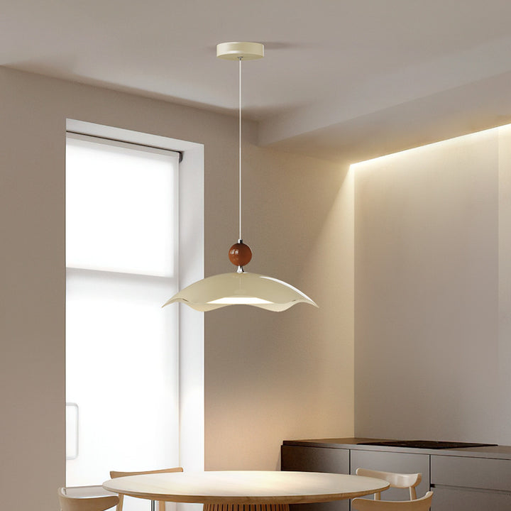Suspension LED à bras oscillant rond imitation bois grain de fer nordique contemporain pour salon 