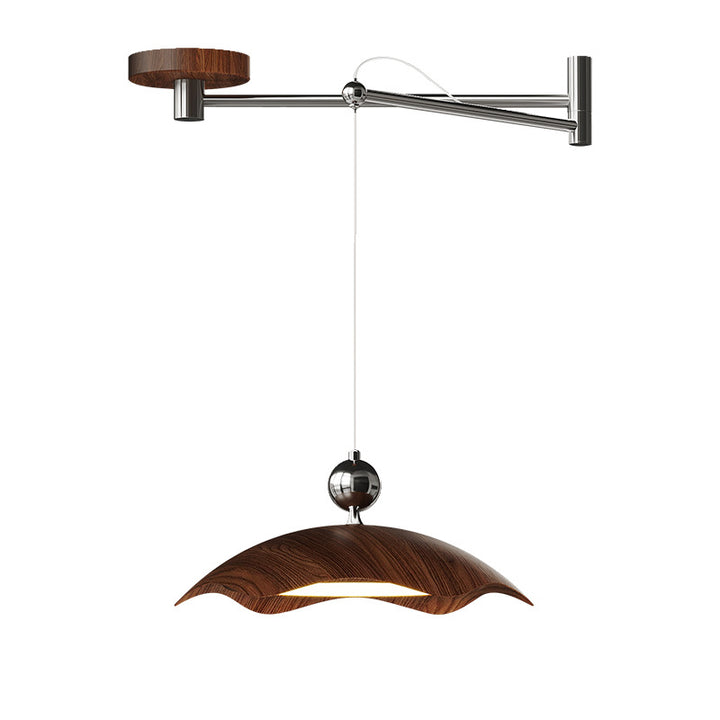 Suspension LED à bras oscillant rond imitation bois grain de fer nordique contemporain pour salon 