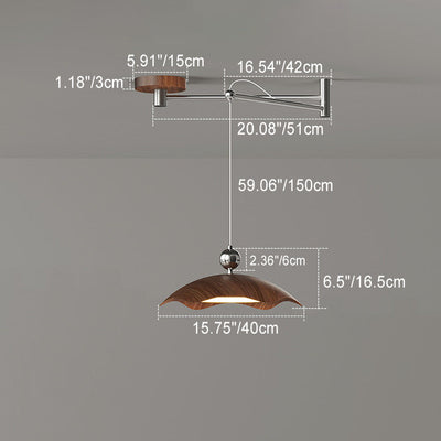 Suspension LED à bras oscillant rond imitation bois grain de fer nordique contemporain pour salon 