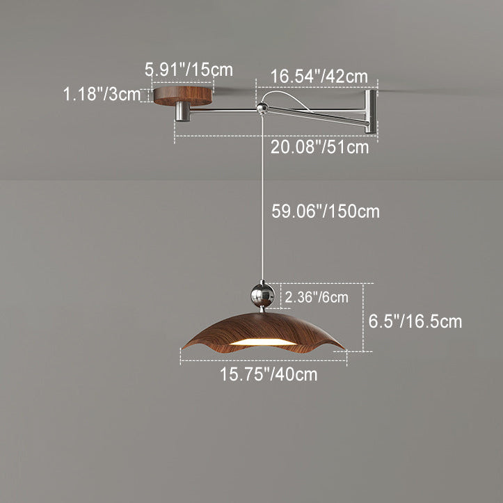 Suspension LED à bras oscillant rond imitation bois grain de fer nordique contemporain pour salon 