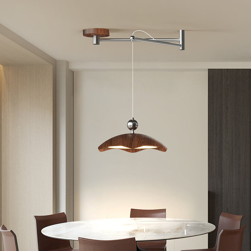 Suspension LED à bras oscillant rond imitation bois grain de fer nordique contemporain pour salon 