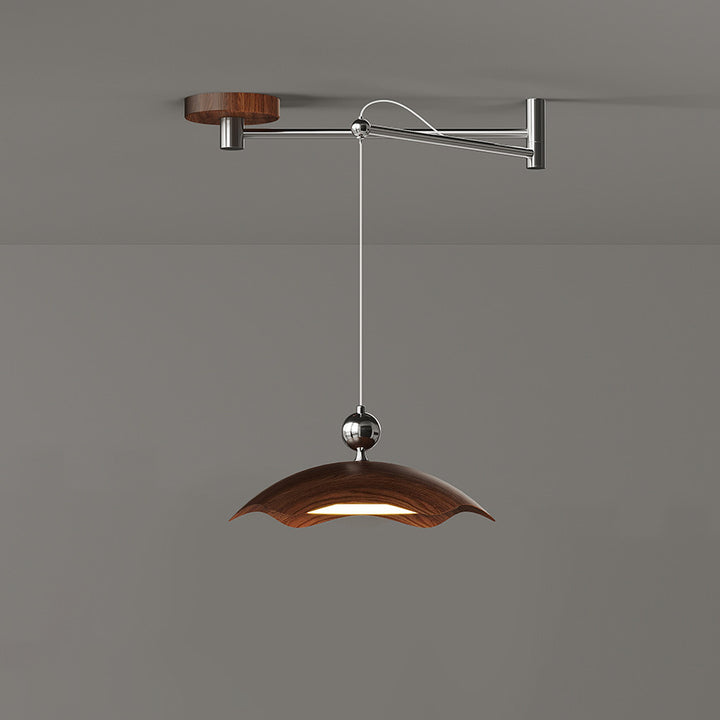 Suspension LED à bras oscillant rond imitation bois grain de fer nordique contemporain pour salon 