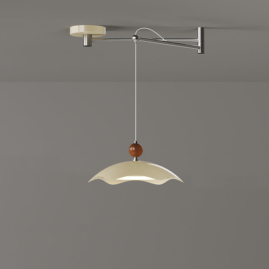 Suspension LED à bras oscillant rond imitation bois grain de fer nordique contemporain pour salon 