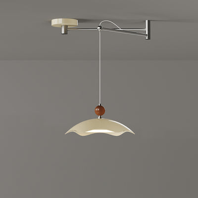 Suspension LED à bras oscillant rond imitation bois grain de fer nordique contemporain pour salon 
