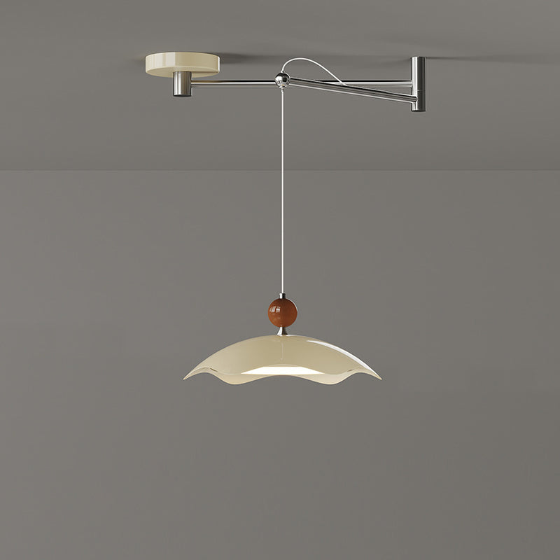 Suspension LED à bras oscillant rond imitation bois grain de fer nordique contemporain pour salon 