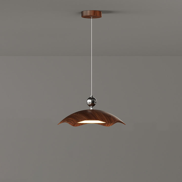 Suspension LED à bras oscillant rond imitation bois grain de fer nordique contemporain pour salon 