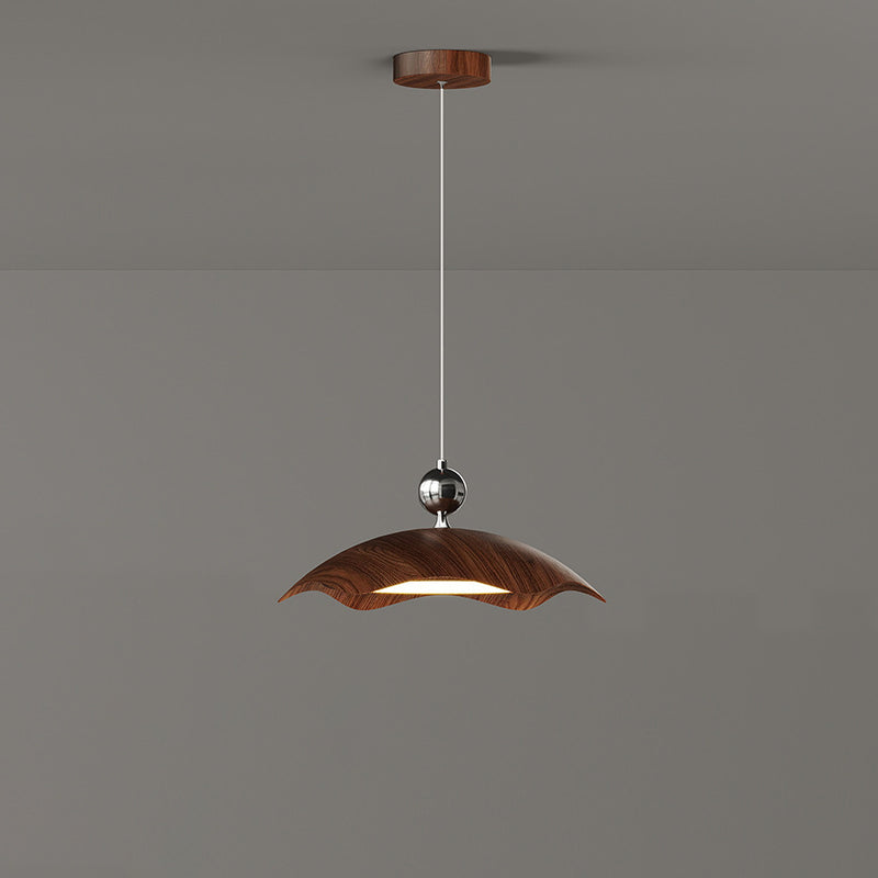 Suspension LED à bras oscillant rond imitation bois grain de fer nordique contemporain pour salon 