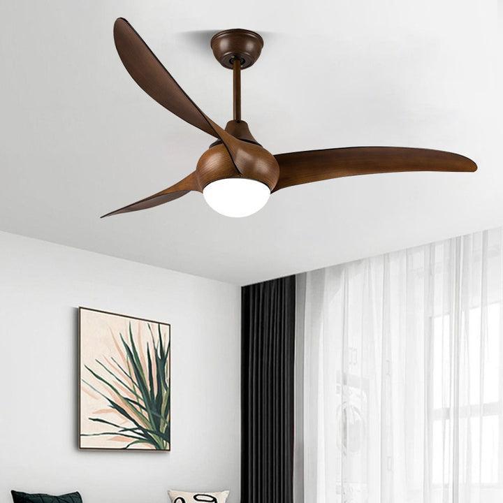 Ventilateur de plafond à pales en ABS rétro contemporain avec abat-jour en acrylique et tiges de descente LED pour salon 