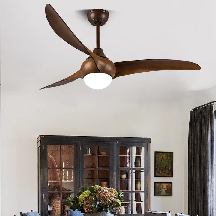 Ventilateur de plafond à pales en ABS rétro contemporain avec abat-jour en acrylique et tiges de descente LED pour salon 