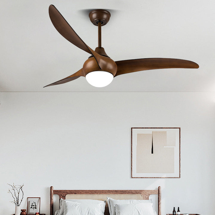 Ventilateur de plafond à pales en ABS rétro contemporain avec abat-jour en acrylique et tiges de descente LED pour salon 