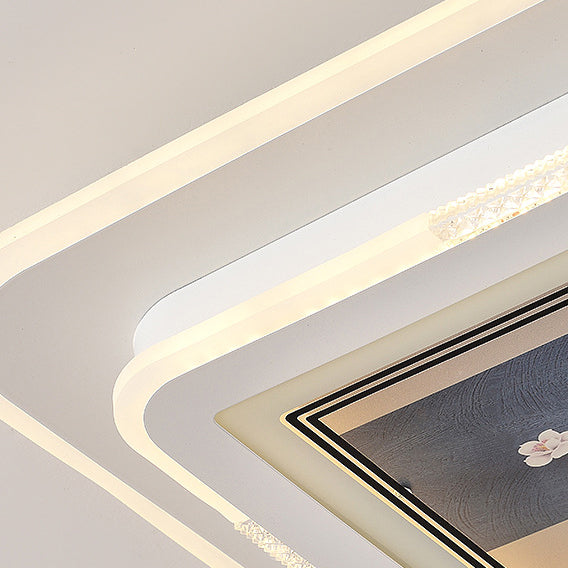 Traditional Chinese Handmade Floral Pattern Iron Acrylic Rectangle LED Flush Mount Ceiling Light For Living Room