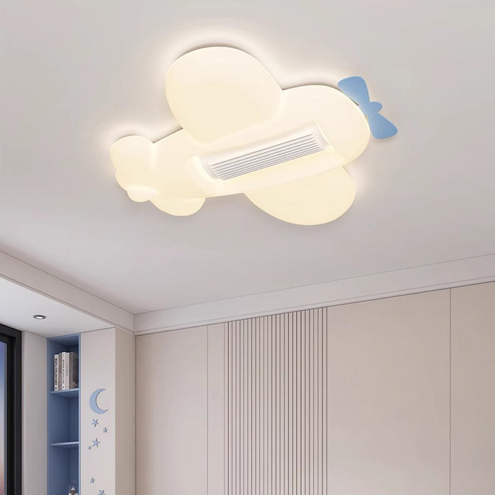 Lustre ventilateur sans pales invisible pour chambre d'enfant avec avion créatif contemporain, nuage, PE, LED, montage affleurant 
