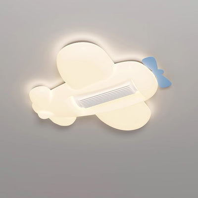 طائرة كرتونية إبداعية معاصرة سحابة PE ظل LED للأطفال مثبتة على السقف بمروحة بدون شفرات غير مرئية لغرفة النوم 