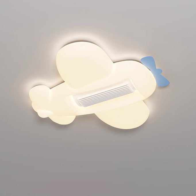 طائرة كرتونية إبداعية معاصرة سحابة PE ظل LED للأطفال مثبتة على السقف بمروحة بدون شفرات غير مرئية لغرفة النوم 