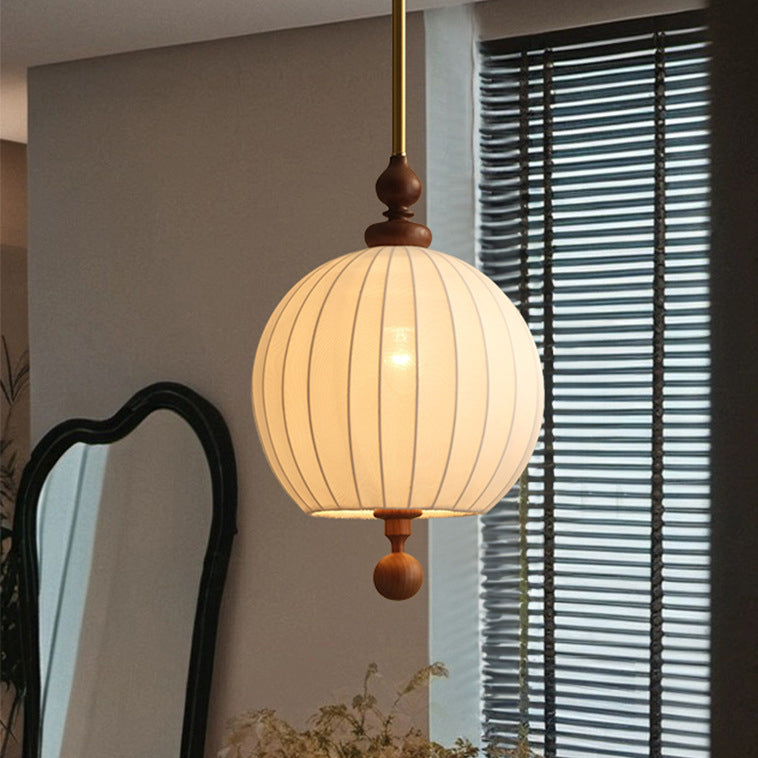 Traditionelle japanische kugelförmige Stofflampe aus Eschenholz 1-Licht Pendelleuchte für das Wohnzimmer 