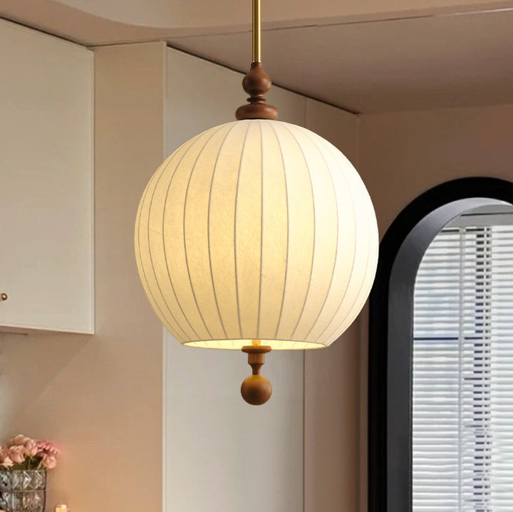 Traditionelle japanische kugelförmige Stofflampe aus Eschenholz 1-Licht Pendelleuchte für das Wohnzimmer 