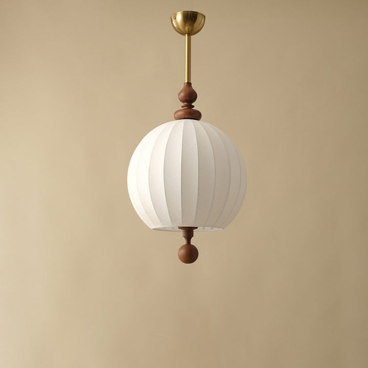 Traditionelle japanische kugelförmige Stofflampe aus Eschenholz 1-Licht Pendelleuchte für das Wohnzimmer 