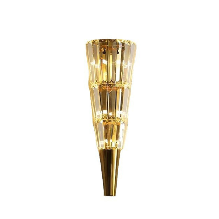 Applique murale moderne de luxe en acier inoxydable avec abat-jour conique en cristal empilé 3/5/7 lumières pour chambre 