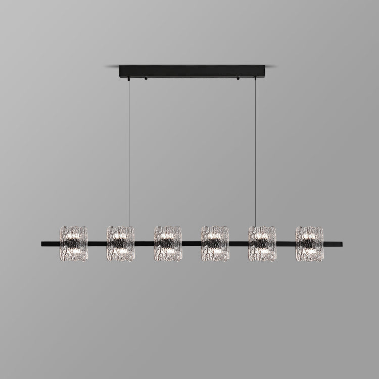 Zeitgenössisches nordisches Eisenharz-Eiskrakenstrukturdesign quadratischer LED-Kronleuchter Insellicht für Esszimmer 
