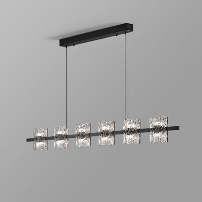 Zeitgenössisches nordisches Eisenharz-Eiskrakenstrukturdesign quadratischer LED-Kronleuchter Insellicht für Esszimmer 