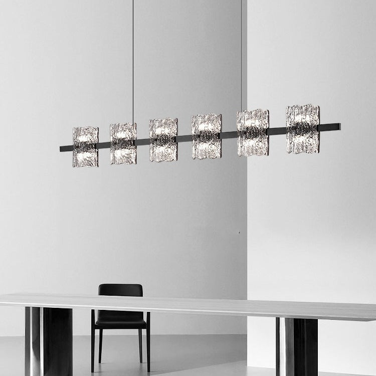 Zeitgenössisches nordisches Eisenharz-Eiskrakenstrukturdesign quadratischer LED-Kronleuchter Insellicht für Esszimmer 
