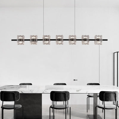 Zeitgenössisches nordisches Eisenharz-Eiskrakenstrukturdesign quadratischer LED-Kronleuchter Insellicht für Esszimmer 