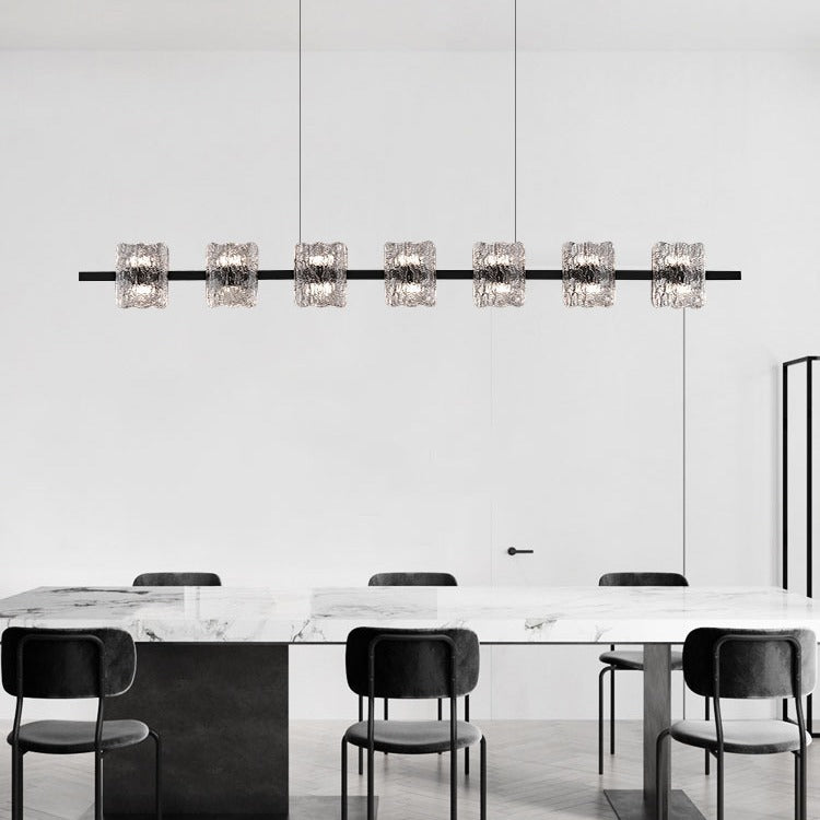 Zeitgenössisches nordisches Eisenharz-Eiskrakenstrukturdesign quadratischer LED-Kronleuchter Insellicht für Esszimmer 