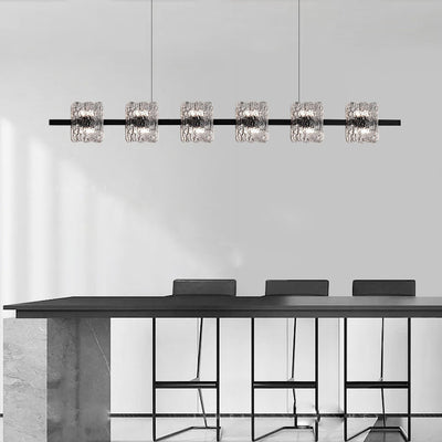 Zeitgenössisches nordisches Eisenharz-Eiskrakenstrukturdesign quadratischer LED-Kronleuchter Insellicht für Esszimmer 