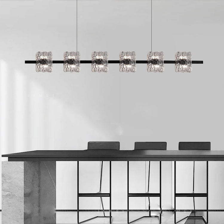 Zeitgenössisches nordisches Eisenharz-Eiskrakenstrukturdesign quadratischer LED-Kronleuchter Insellicht für Esszimmer 