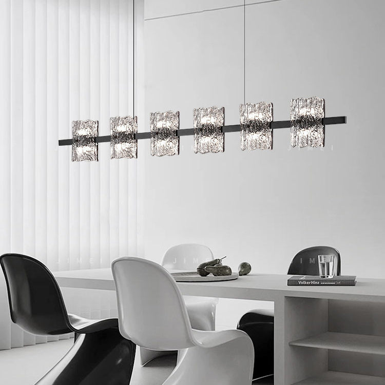 Zeitgenössisches nordisches Eisenharz-Eiskrakenstrukturdesign quadratischer LED-Kronleuchter Insellicht für Esszimmer 