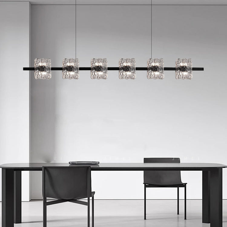 Zeitgenössisches nordisches Eisenharz-Eiskrakenstrukturdesign quadratischer LED-Kronleuchter Insellicht für Esszimmer 