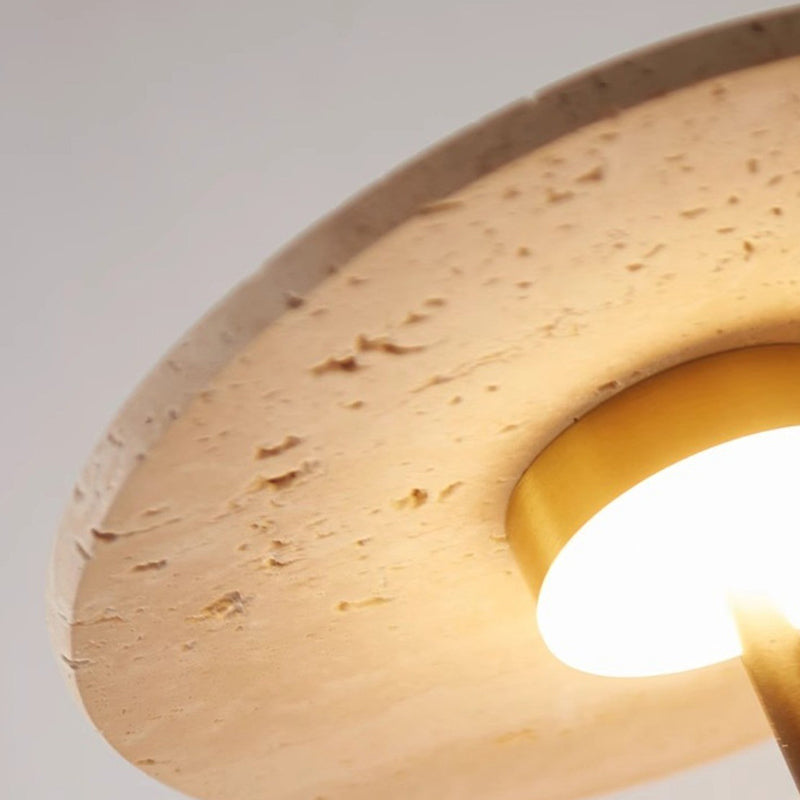 Traditional Vintage Solid Wood Column Travertine Round Shade LED Wall Sconce Lamp For Living Room