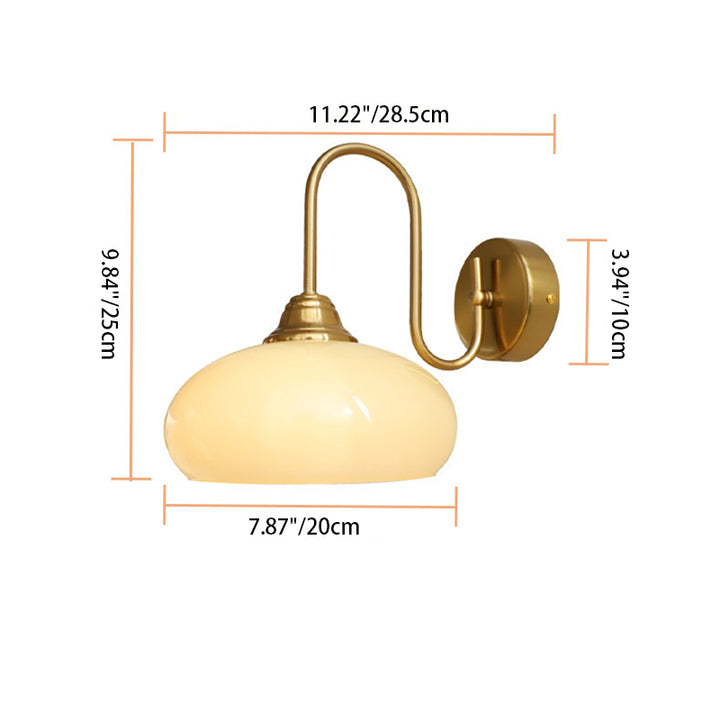 Traditionelle französische Kupfer-Glas-Rundschirm 1-Licht-Wandleuchte für das Schlafzimmer 