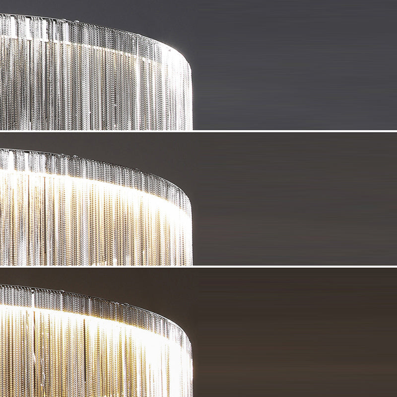 Applique murale LED en arc avec chaîne à pampilles en aluminium inoxydable de luxe contemporain pour salon 