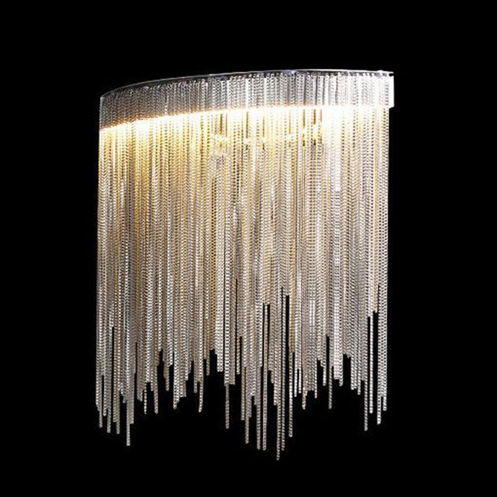 Applique murale LED en arc avec chaîne à pampilles en aluminium inoxydable de luxe contemporain pour salon 