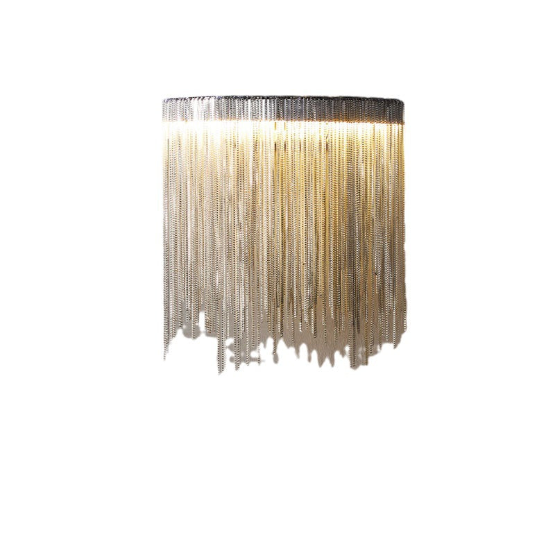 Applique murale LED en arc avec chaîne à pampilles en aluminium inoxydable de luxe contemporain pour salon 