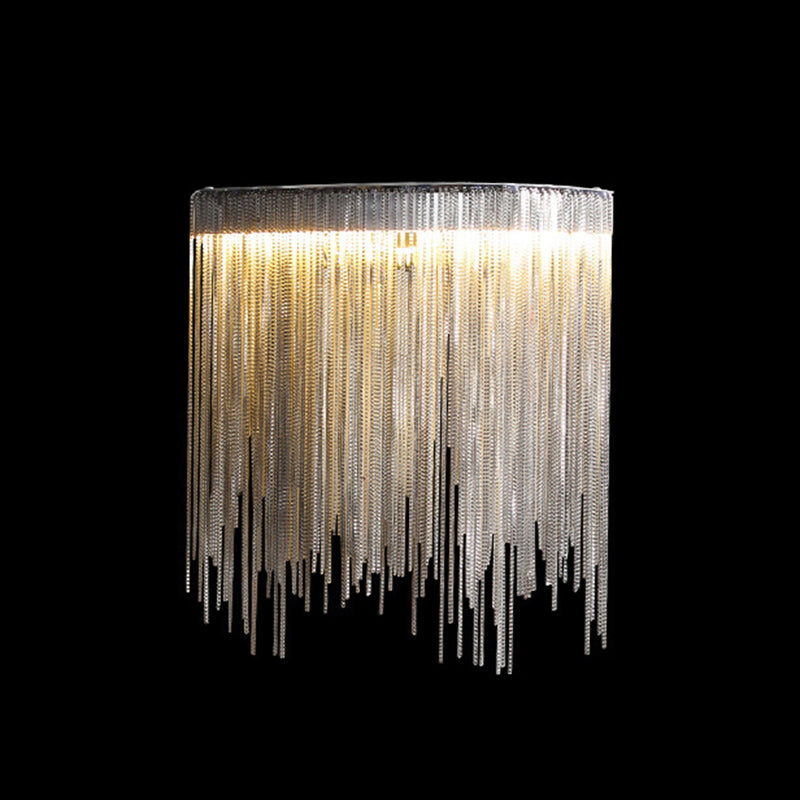 Contemporary Luxury Stainless Steel Aluminum Tassel Chain Arc LED Wall Sconce Lamp For Living Room