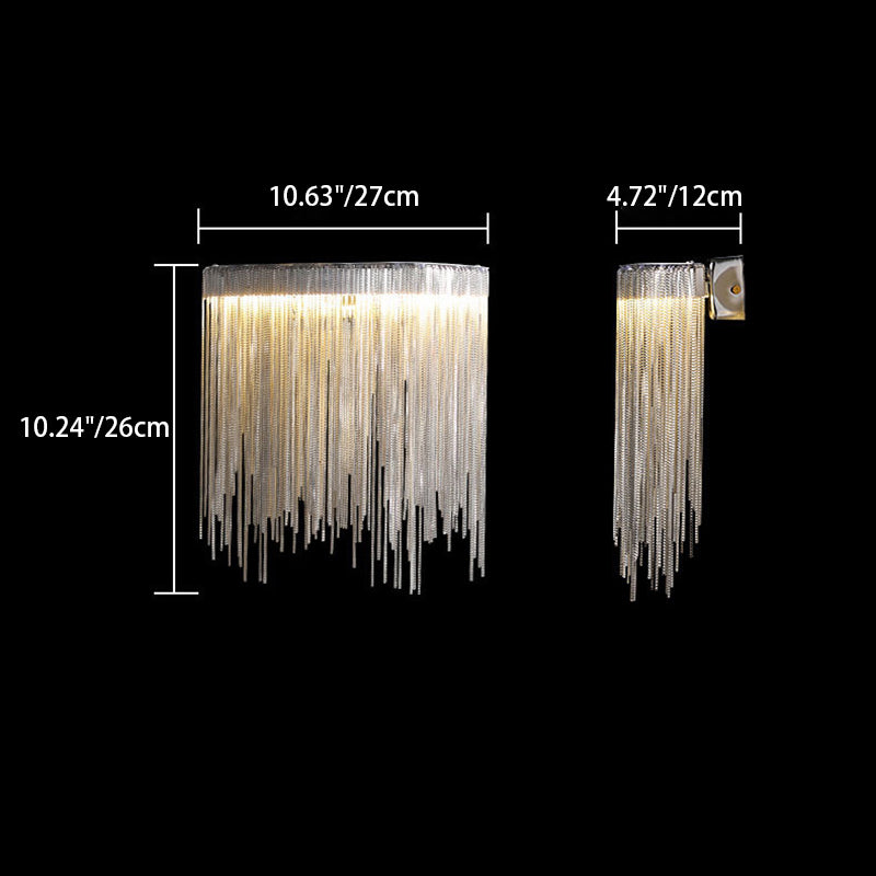 Applique murale LED en arc avec chaîne à pampilles en aluminium inoxydable de luxe contemporain pour salon 