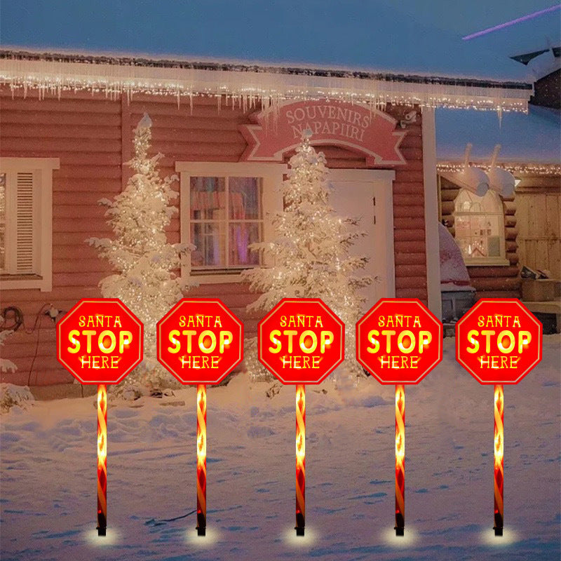 Contemporary Creative Christmas Decor Octagonal Road Sign Snowflake LED Solar Ground Insert Landscape Light For Garden