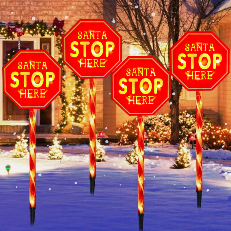 Contemporary Creative Christmas Decor Octagonal Road Sign Snowflake LED Solar Ground Insert Landscape Light For Garden