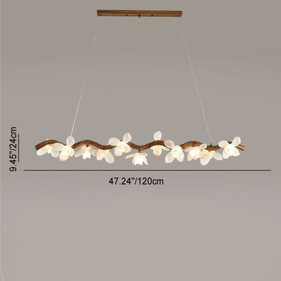 Traditional Vintage Resin Branch Lotus Petal Glass Shade 7/9/11/13-Light Chandelier Island Light For Living Room