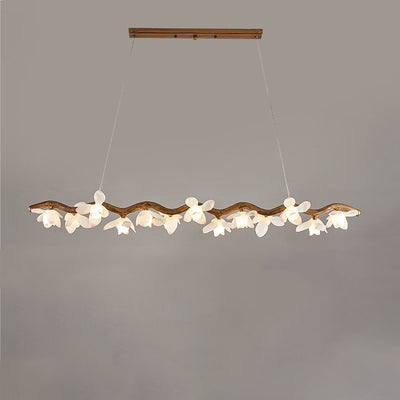 Traditional Vintage Resin Branch Lotus Petal Glass Shade 7/9/11/13-Light Chandelier Island Light For Living Room