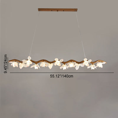 Traditional Vintage Resin Branch Lotus Petal Glass Shade 7/9/11/13-Light Chandelier Island Light For Living Room