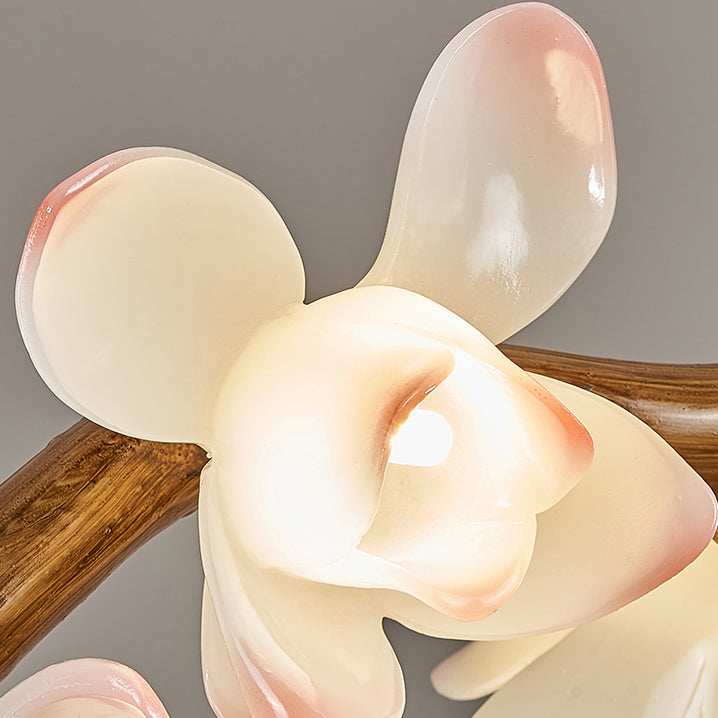 Traditional Vintage Resin Branch Lotus Petal Glass Shade 7/9/11/13-Light Chandelier Island Light For Living Room