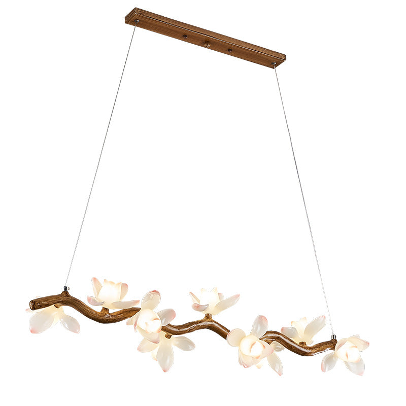 Traditional Vintage Resin Branch Lotus Petal Glass Shade 7/9/11/13-Light Chandelier Island Light For Living Room