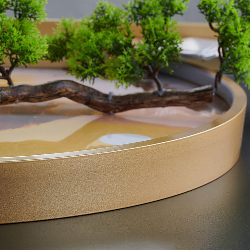 Lámpara de aplique de pared LED redonda de resina de aluminio con pintura de paisaje de pino zen chino contemporáneo para sala de estar 