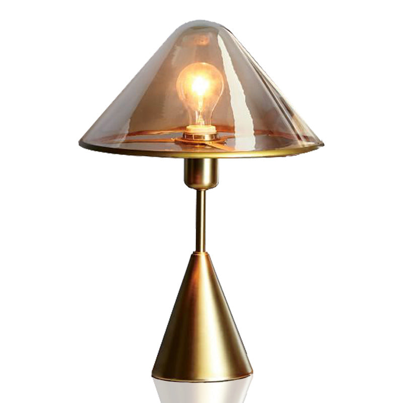 Zeitgenössische Luxus Glas Kegelförmiger Schirm Metallbasis 1-Licht Tischlampe für Schlafzimmer 